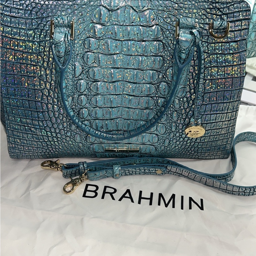 Brahmin Finley Leather Satchel Artic Blue